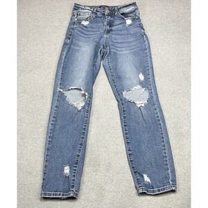 Judy Blue Jeans Womens Size 28 Girlfriend Fit Midrise Stretch Denim Distressed